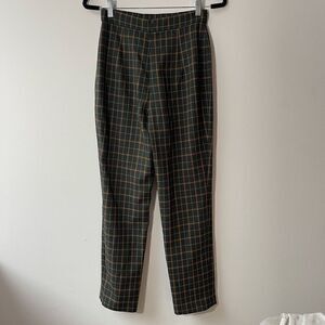Gaggle Women's Dress Pants Plaid Checkered Zip Closure 2 Pocket Straight Green